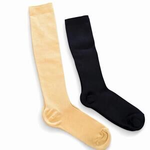 Lot 2 Compression Socks Knee High Black Beige Unisex Circulation Support